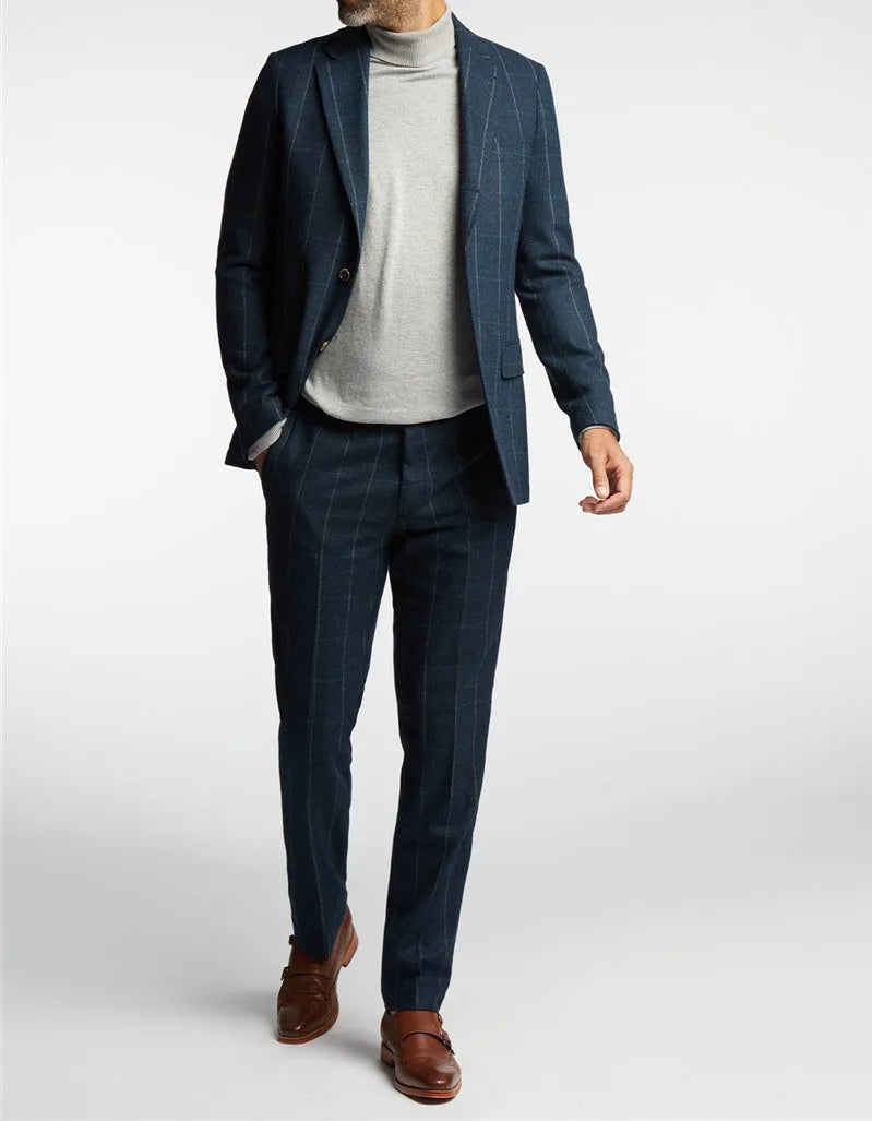 Voguable  New Men's Suit Two Buttons 2 Pieces Blazer Pants Buckle Work Wool Wear Checkered Wedding Prom voguable