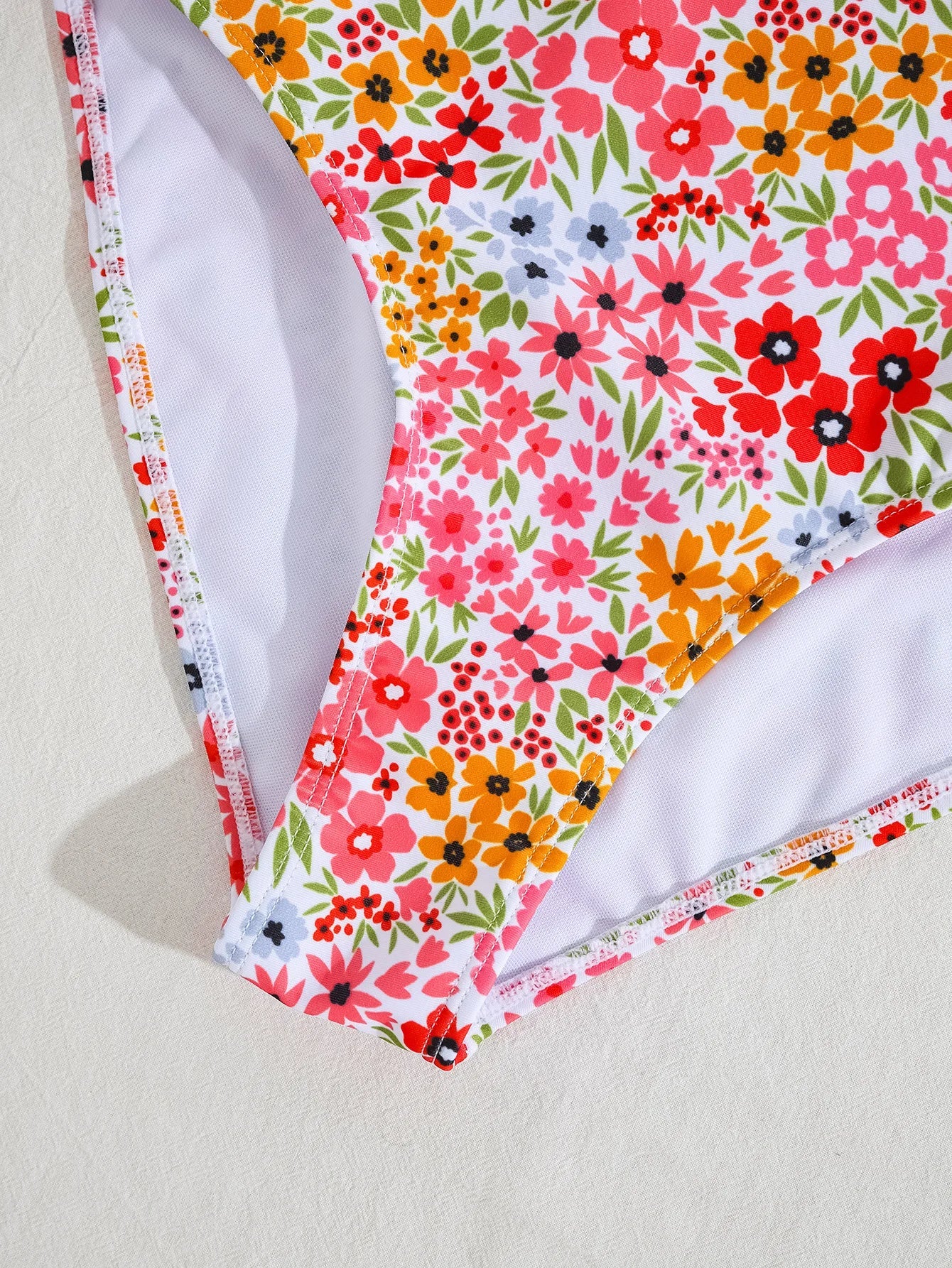 Voguable  Summer Pink Floral Print Bikinis Sets Women Metal U Neck Push Up High Waist Swimsuit Beach Bathing Suit Vacation Swimwear voguable