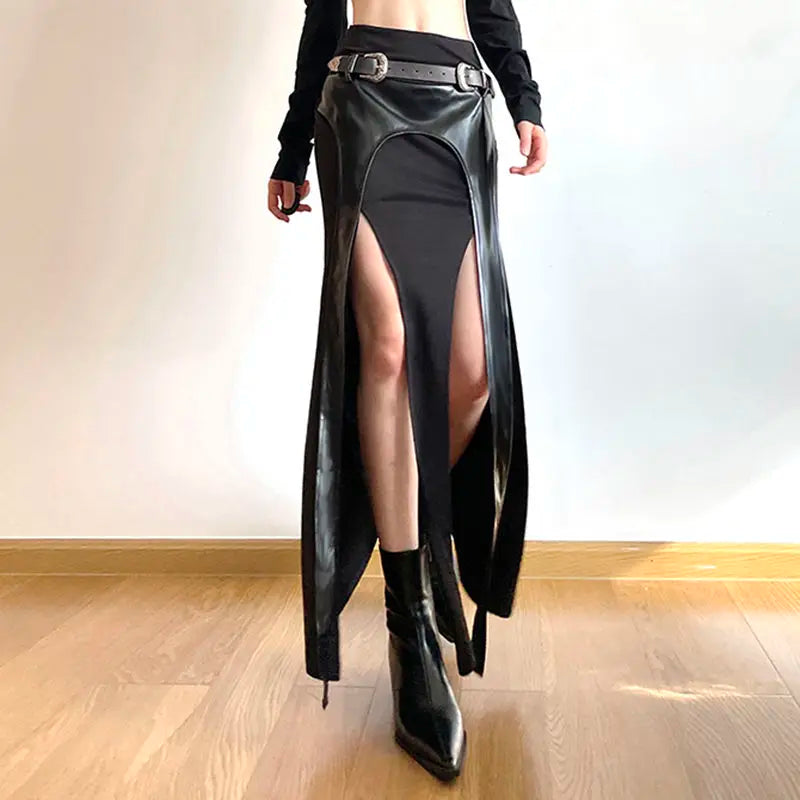 Solid Color Fishtail Streamer Split Belt Skirt Sexy Hot Girl Trendy Niche Design Long Skirt voguable
