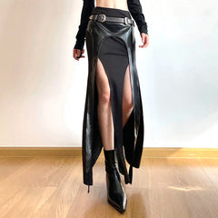 Solid Color Fishtail Streamer Split Belt Skirt Sexy Hot Girl Trendy Niche Design Long Skirt voguable