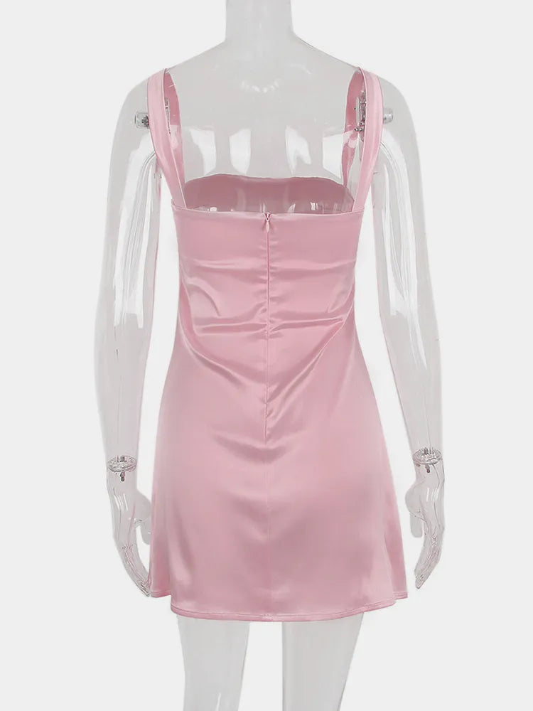 Birthday Dress For Women A-Line Pink Dress Sexy Satin Holiday Party Dresses Mini Casual Spaghetti Strap Graduation Dress Stretch voguable