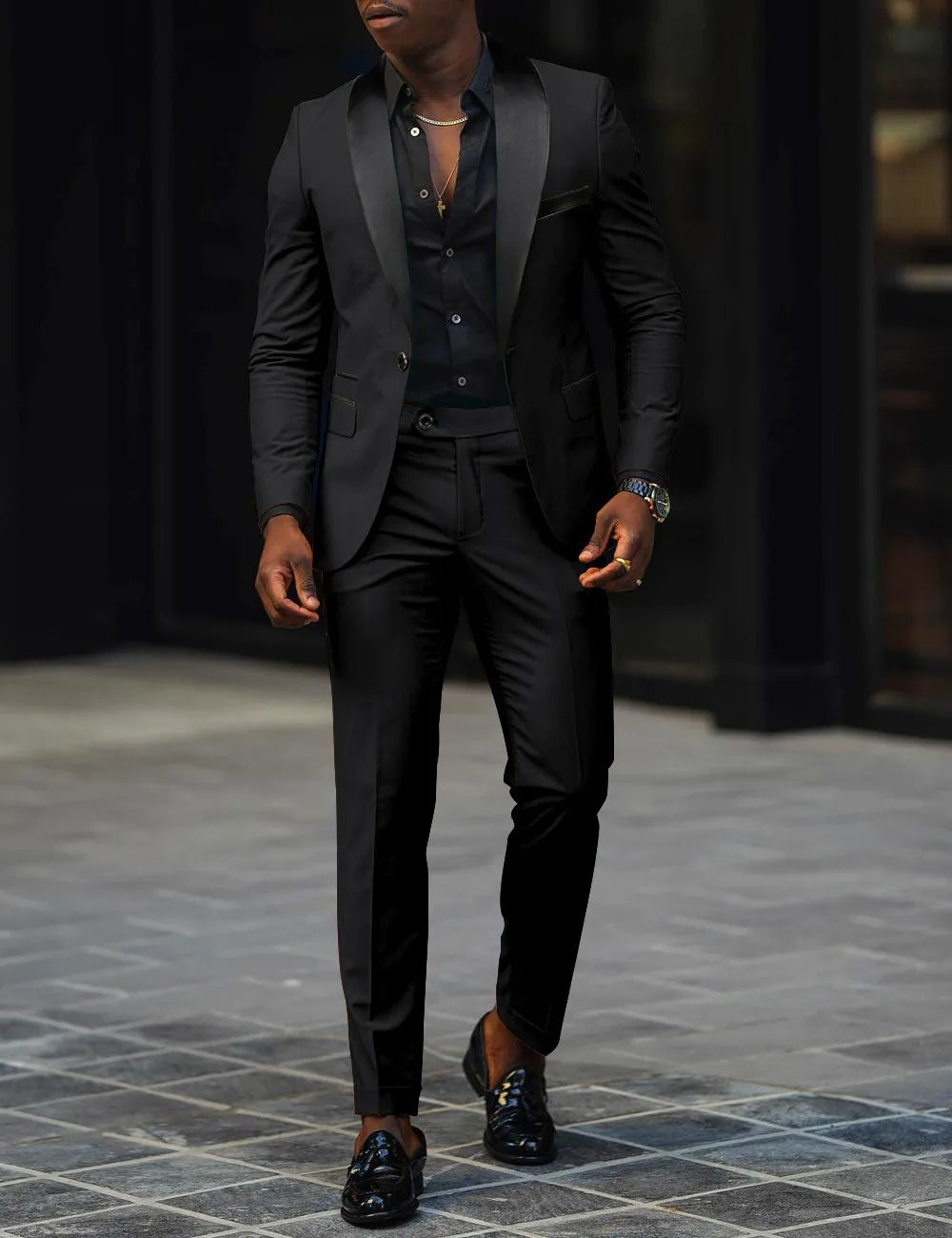 Voguable  Men's New Fashion Business Casual Two-piece, Comfortable and Breathable Slim-fit Side Slit Single-button Suit Jacket+trousers voguable