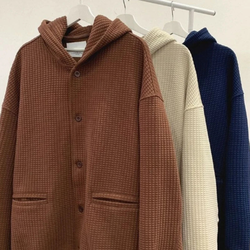 Voguable  High Quality Men's Waffle Sweatshirt Korea Version Hooded Couple Coat Ins Hop Thickened Harajuku Men Women Jacket Oversize M-3XL voguable