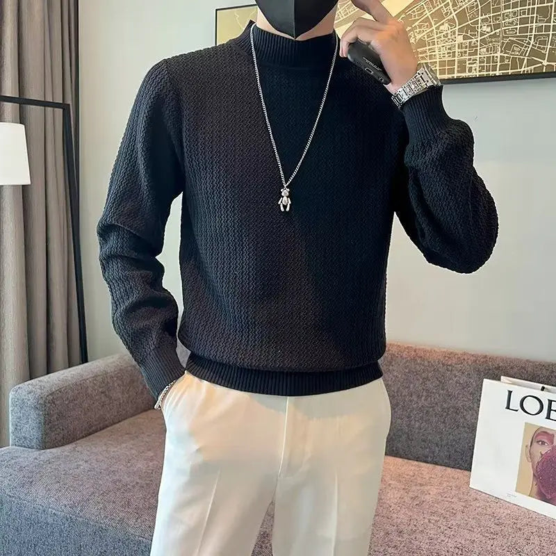 Autumn Winter Solid Knitwear Long Sleeve Sweaters Fashion Harajuku Tops Casual All Match Undershirt Thick Pullover Male Clothes