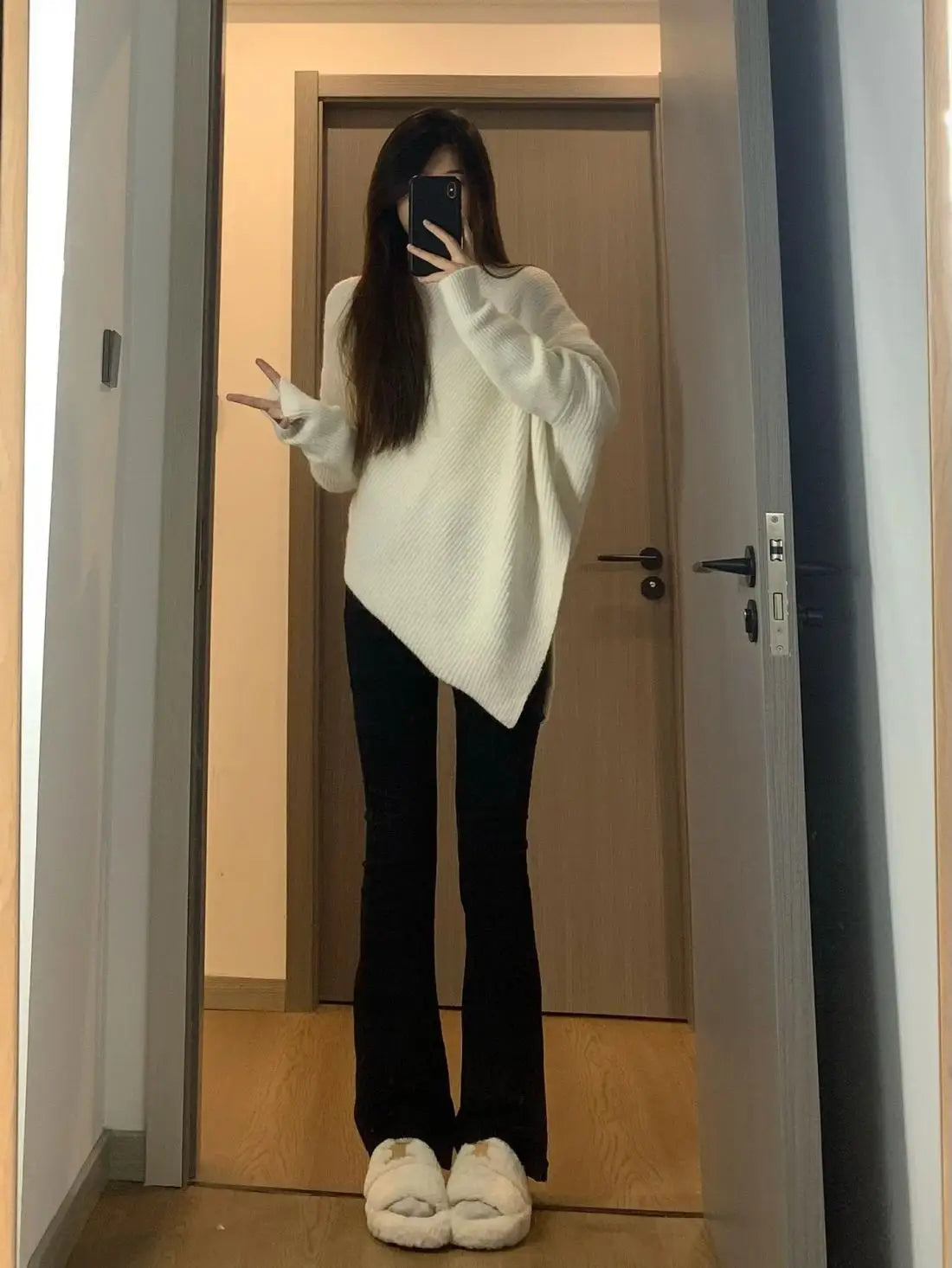 Autumn Winter New Women Sweater Korean Fashion Chic Casual Turtleneck Solid Asymmetr Loose Batwing Sleeve Pullovers Knitted Tops voguable