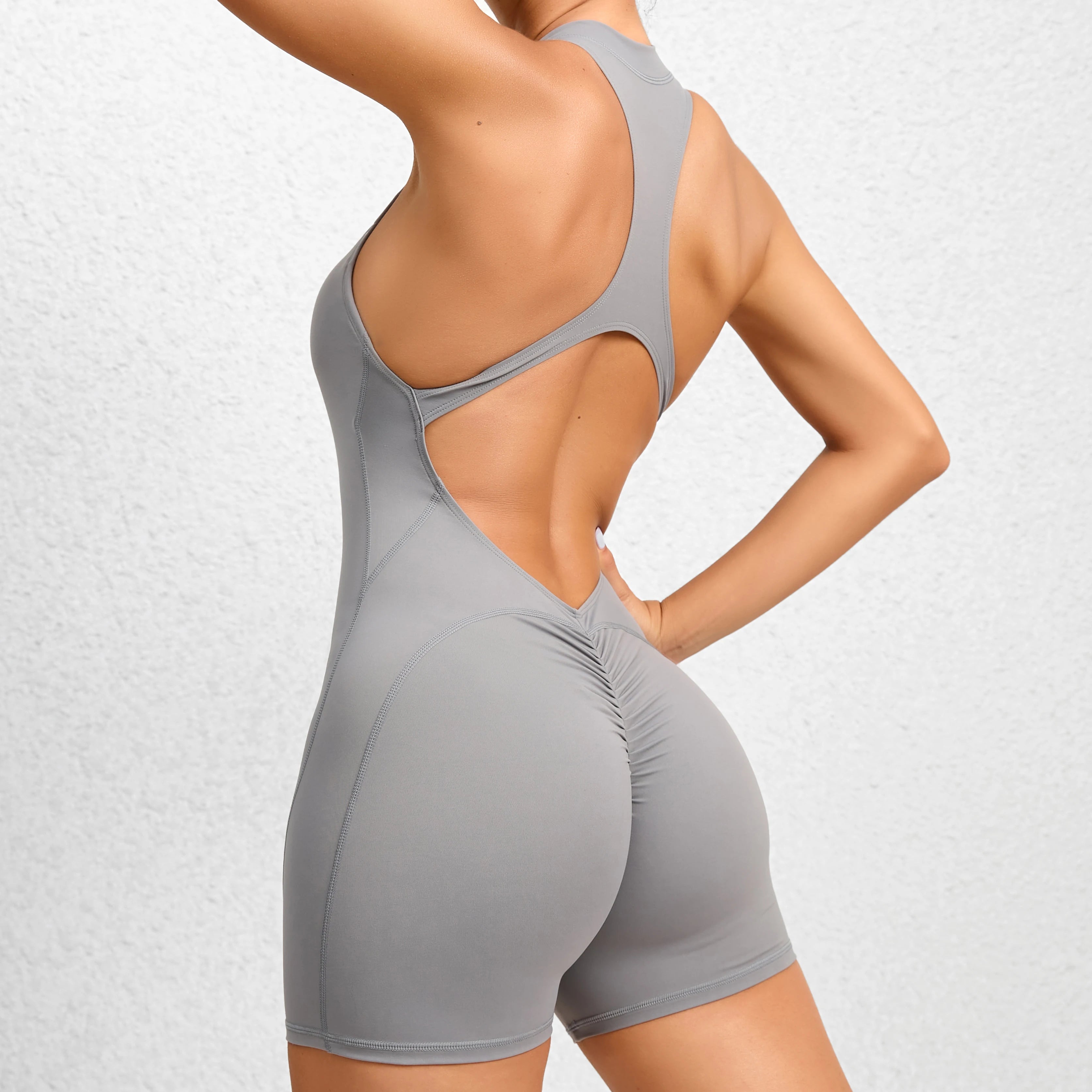 Voguable  Women V Backless Jumpsuit Workout Bodysuit Sleeveless Gym Bodycon Sportswear Fitness Yoga Suit One Piece Outfit voguable