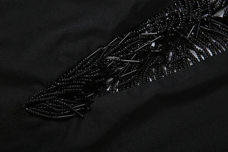 Voguable  Sexy Tassel Patchwork Dress Women Fashion Halter Bandages Irregular Hem Deep V-Neck Simple Elegant Party Club Bodycon voguable