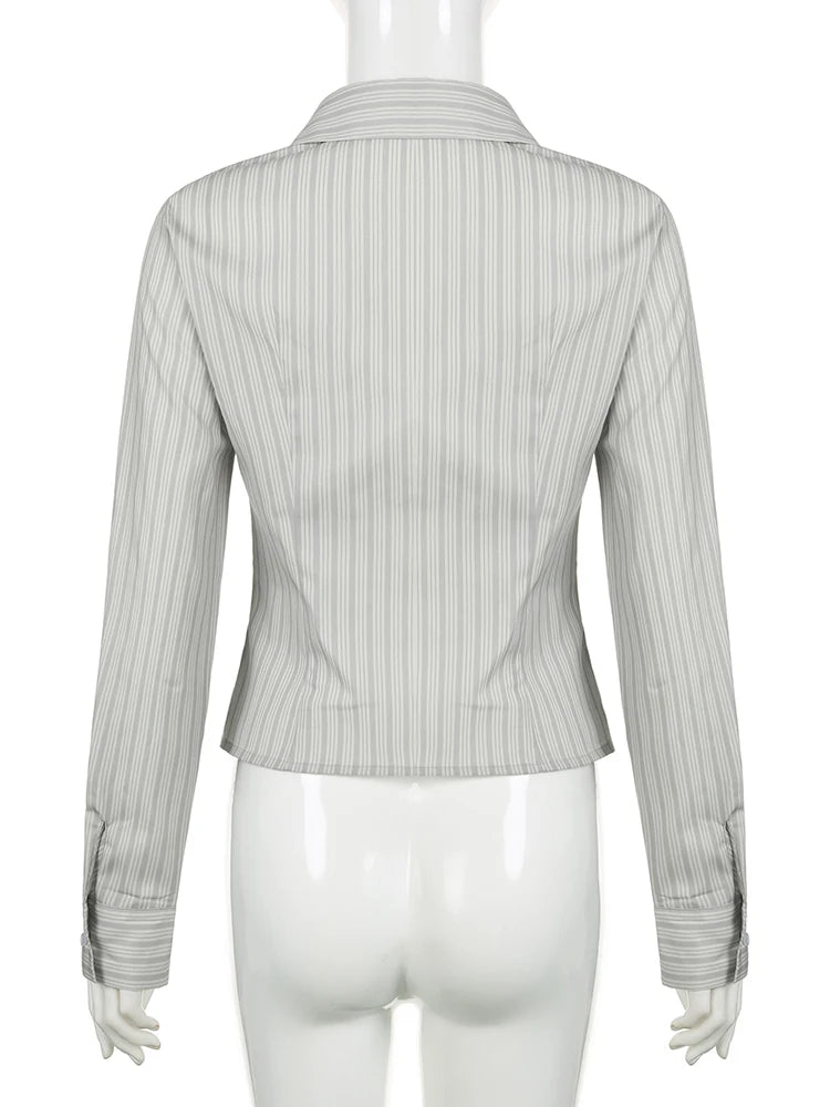 Voguable Fashion Striped Blouses Office Ladies Y2K Aesthetic Vintage Buttons Up Lapel Collar Shirts Women Korean Casual Tops voguable
