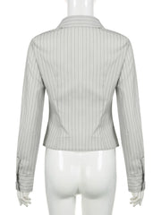 Voguable Fashion Striped Blouses Office Ladies Y2K Aesthetic Vintage Buttons Up Lapel Collar Shirts Women Korean Casual Tops voguable
