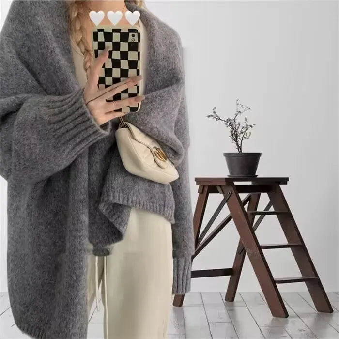 Oversized Open Front Knit Cardigan for Women Comfy Sweater Coat Female Open-front Duster Cardi Casual Chic Autumn Winter Outfit voguable