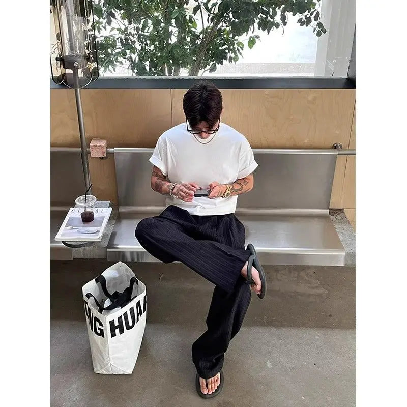 Summer Cityboy Pants Texture Soft Single Pleated Straight Casual Pants Men's Korean Retro High-end Loose Trousers Aesthetic Wear voguable