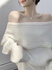 Autumn Design Sexy White Knitted Sweater Women Long Sleeve Pure Color Korean Fashion Y2k Clothing Elegant Pullover Female voguable