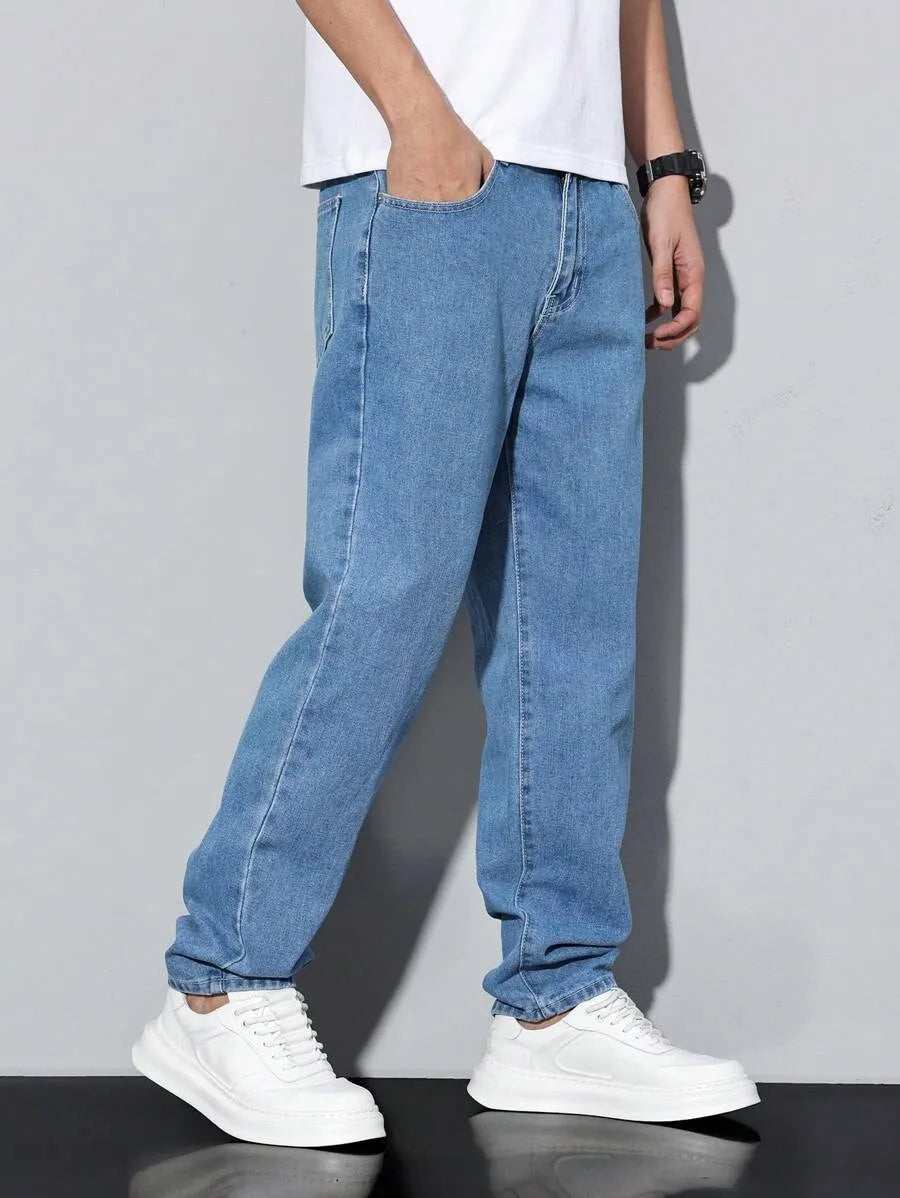 Voguable  Men's straight-leg skinny jeans, straight and simple design, suitable for daily wear in all seasons voguable