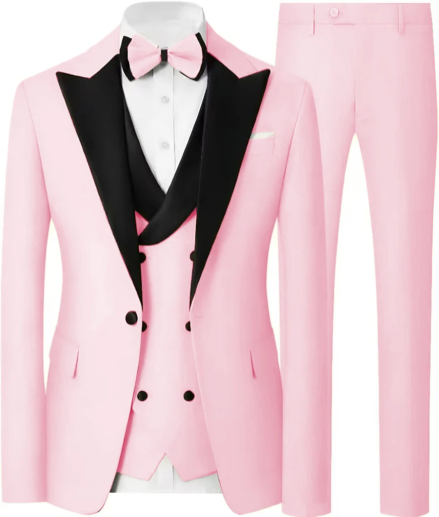 Voguable  Customized Formal Suits for Men, 3 Pieces Blazer Vest and Pants Set, One Button Wedding Dresses, Business Tuxedo Suits voguable