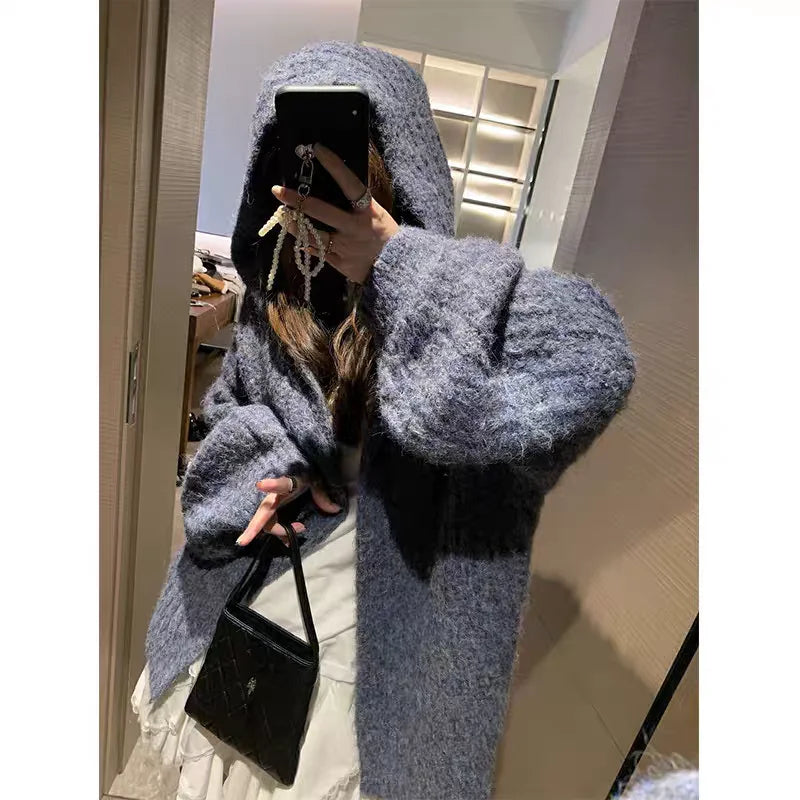 Chunky Knit Open Front Hooded Cardigan for Women Comfy Longline Sweater Hoodie Coat Female Casual Chic Autumn Winter Outfit voguable