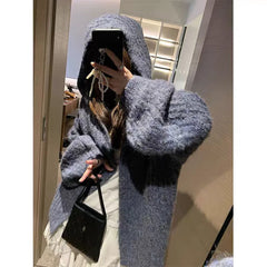 Chunky Knit Open Front Hooded Cardigan for Women Comfy Longline Sweater Hoodie Coat Female Casual Chic Autumn Winter Outfit voguable
