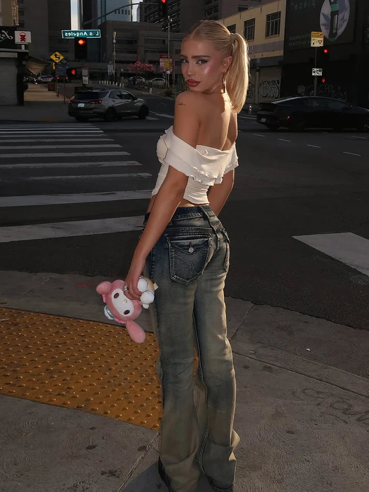Sweet One Shoulder Mini Tops Women Kink Folds Collar Girly Skinny Backless Street Versatile Summer Trend Simple Clothes voguable