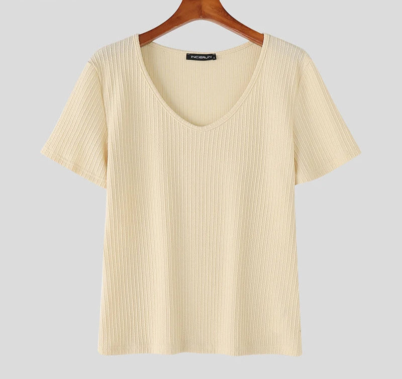 Summer Men Tank Tops V Neck Short Sleeve Solid Color Male Tee Tops 2025 Fashion Casual Men Clothing S-5XL Streetwear voguable