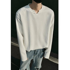 Spring Long Sleeved T-shirt Men Oversized Fashion White V-neck T Shirt Men Streetwear Korean Loose Pullover T Shirt Mens Top voguable