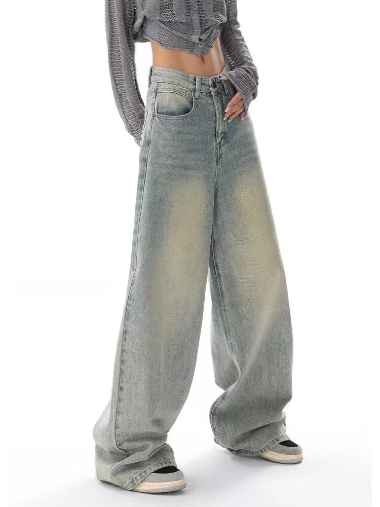 Y2K American Retro Jeans Women High Waist Streetwear Loose Wide Leg Denim Trousers Bf Harajuku Hip Hop All-Match Straight Pants voguable