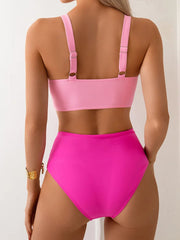 Voguable  All Season Backless Pleated Bikinis Sexy High Waist V Neck Beach Bikinis for Women Split Swimsuit Bikini 2 Piece Set voguable