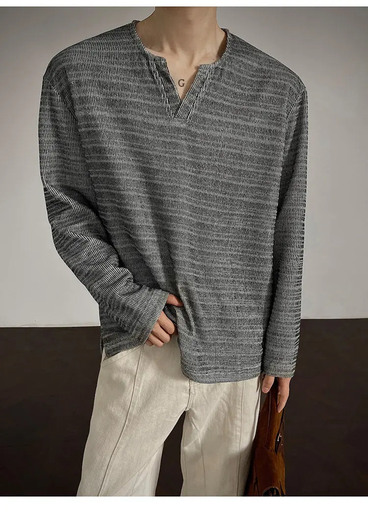 2025 New Fall Mens Long Sleeve Tshirt Soft Comfortable Casual Knitted Shirt V Neck Top Fashion Mens Clothing Teen Boys Clothing voguable