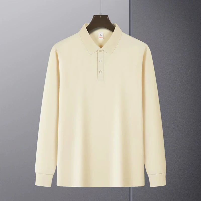 New American Retro Men Polo Shirt Light Luxury Solid Color Slim-fit Commuting Long Sleeve T-shirt Leisure Business Pullover Tops voguable