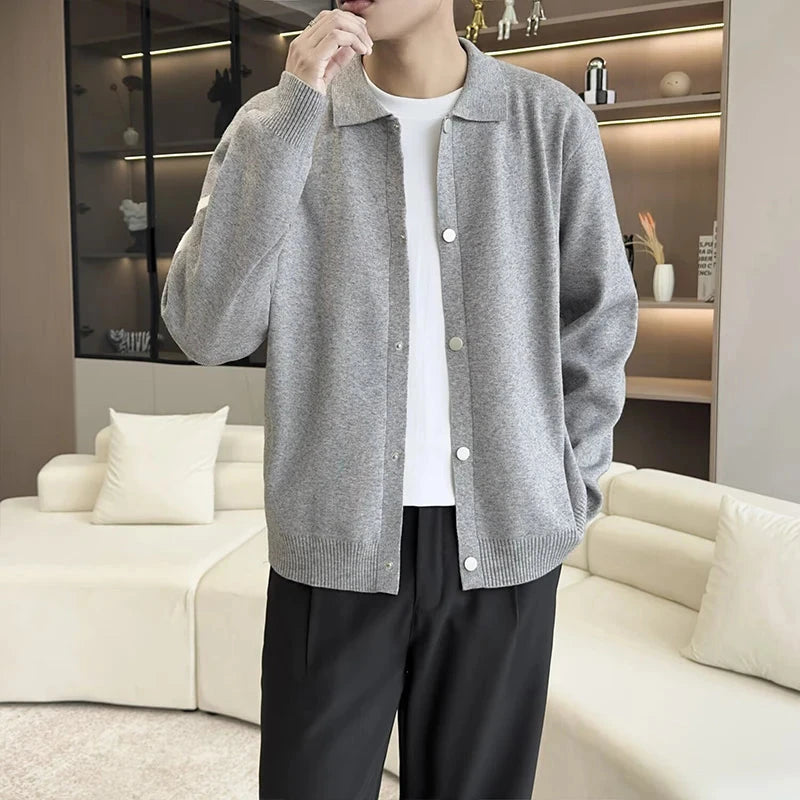 Japanese Retro Men's Cardigan Coats Light Luxury Knitted Lapel Long Sleeve Sweater Jacket Leisure Premium Quality Knitwear M-3XL voguable