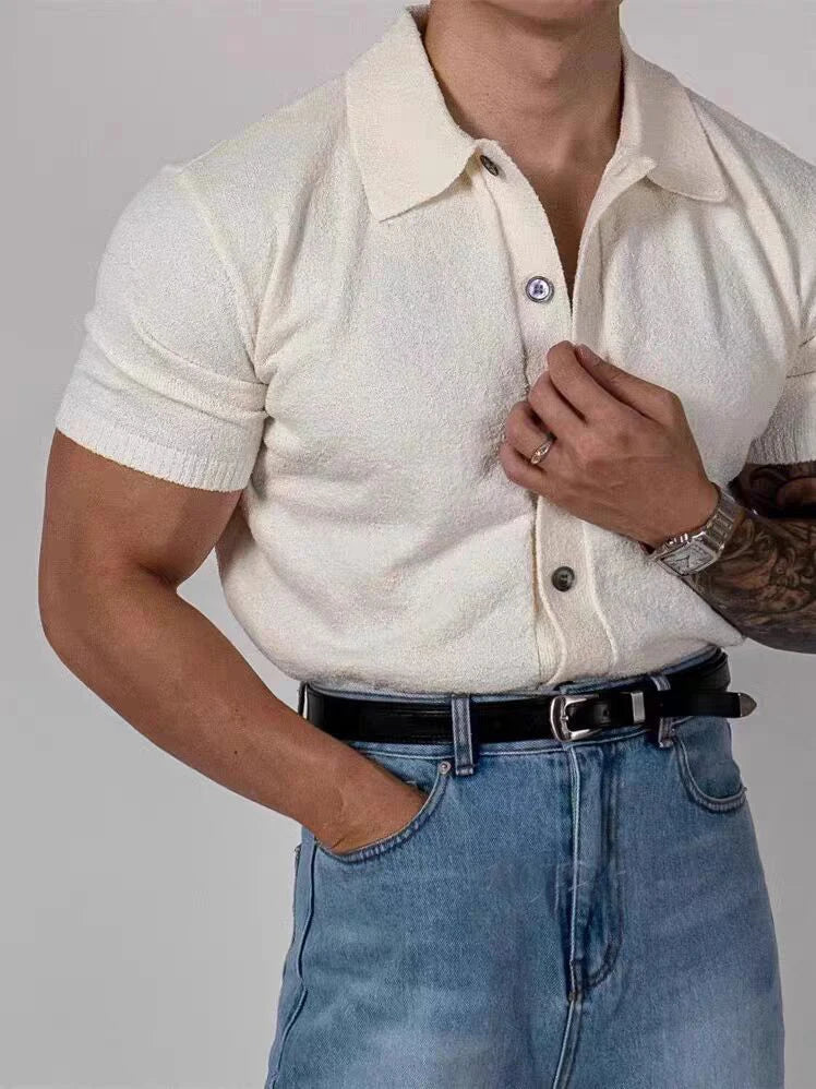 Voguable  American Style Hard Man Silk Cotton Ice Silk Knitted Short Sleeve  Shirt Breathable Muscle Men Slim Fit Summer T-Shirt voguable