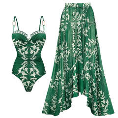 New 2Pcs Deep V Swimsuit Women Sexy Swimwear With Long Skirt Floral Bikini Push Up Biquini Female Bathingsuit Beachwear Cover Up voguable