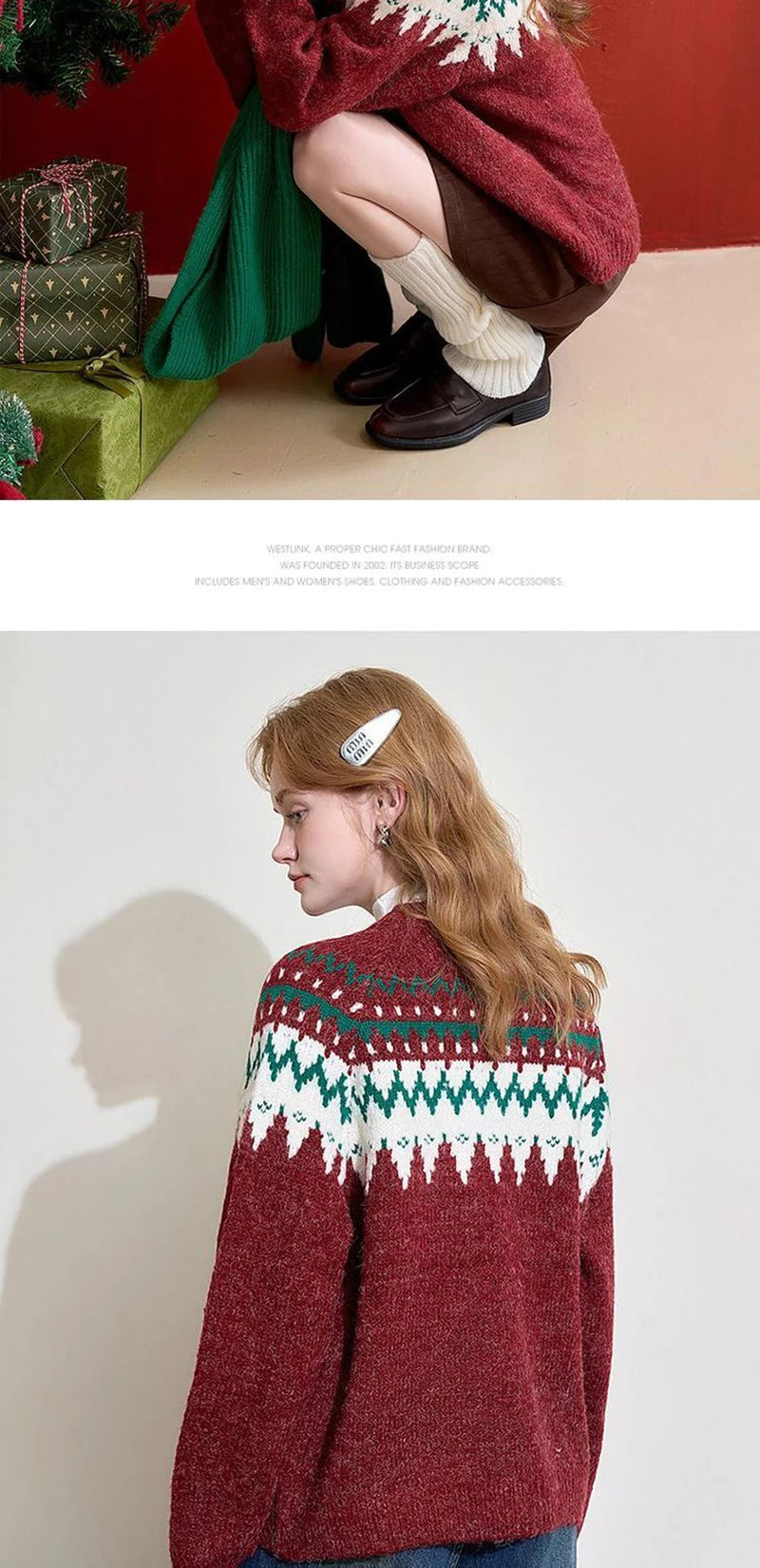 American Christmas Red Cardigan Women Vintage Lazy Wind Sweet Knitted Sweater Casual O Neck Long Sleeve Retro Harajuku Tops New voguable