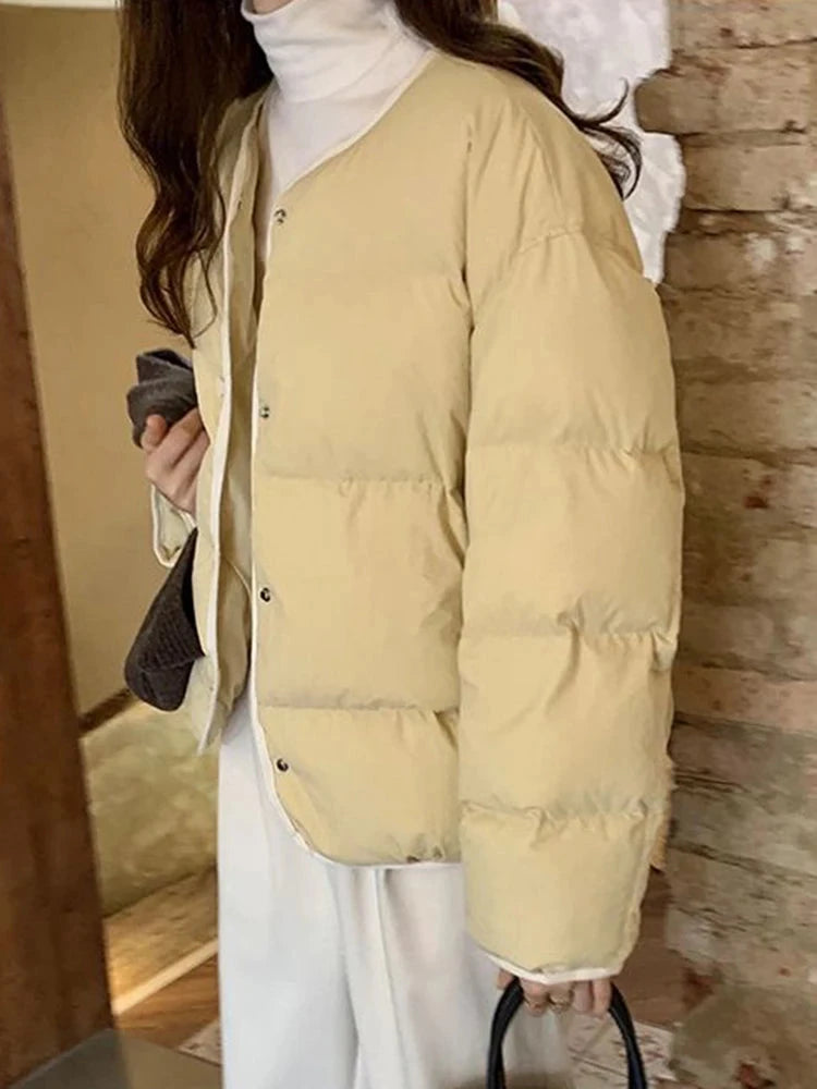 Sweet O Neck Cute Parkas Women Long Sleeve Preppy Style Warm Cotton Coat Japan Casual Female Solid Thick Warm Retro Jacket voguable