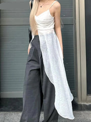 Beach Style Solid Long Camis Tops Holiday Slash Neck Sleeveless Tank Tops Women Summer Fashion Streetwear Tanks voguable