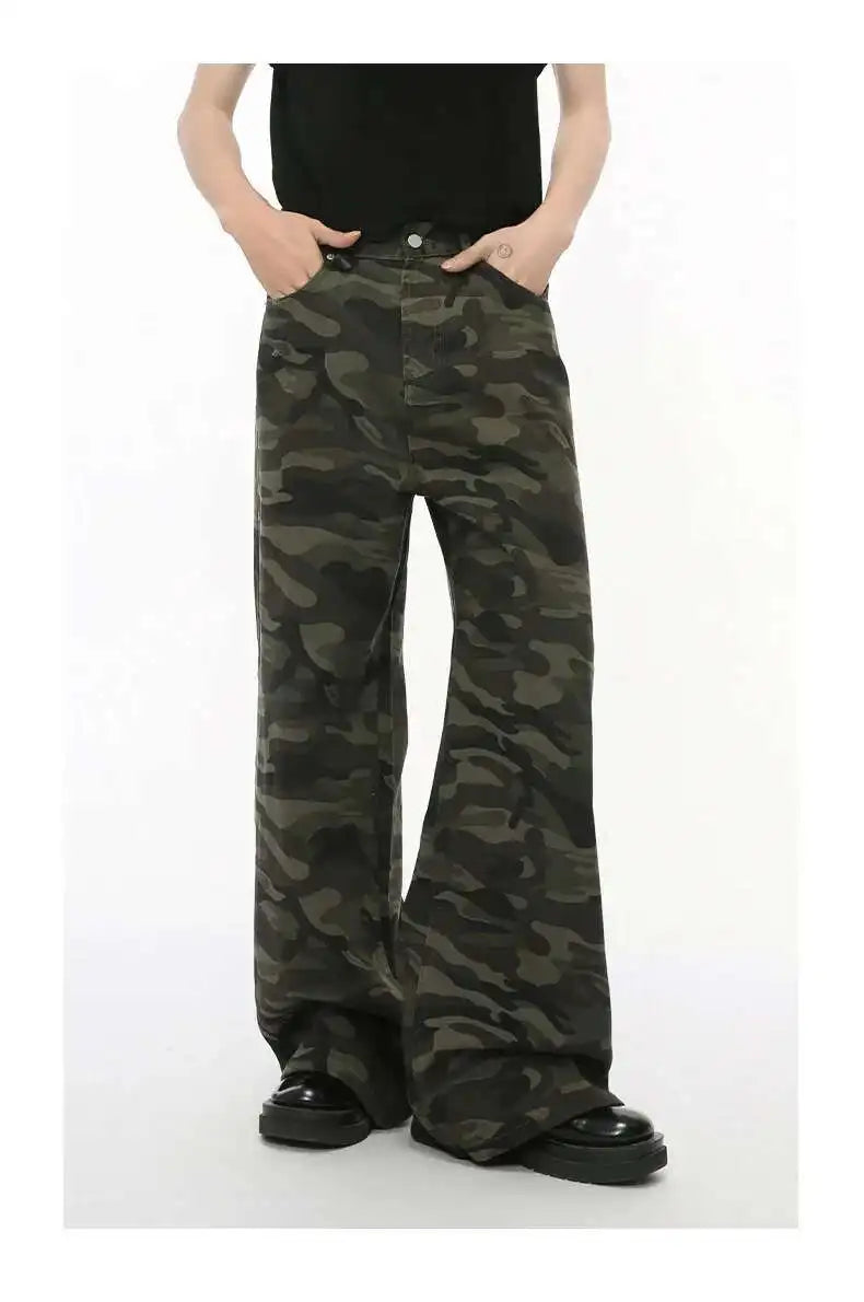 Vintage Camouflage Men's Jeans Fashion Washed Casual Wide Leg Denim Pants Autumn Winter Loose Male Trousers Old Blue 9C354 voguable
