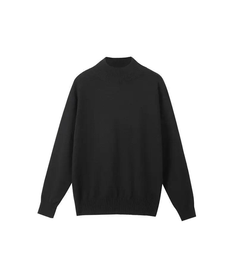 Men's Light Luxury Knit Mock Neck Sweater Autumn Winter Fashion Korean Long Sleeve Streetwear Leisure All-match Knitwear voguable
