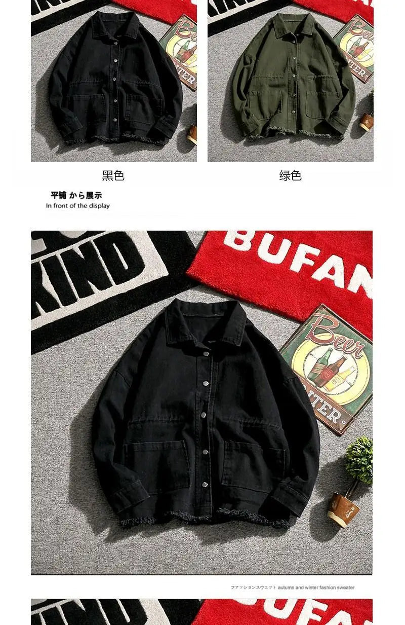 Japanese Cargo Retro Jacket Men 2025 Spring Loose Large Size Army Green Denim Jacket Preppy Trendy High-end Simple Jacket Chic voguable