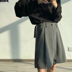 Voguable Summer Grey/Black Suit Shorts Men Fashion Society Men Dress Shorts Korean Style Loose Straight Shorts Men Casual Shorts M-XL voguable