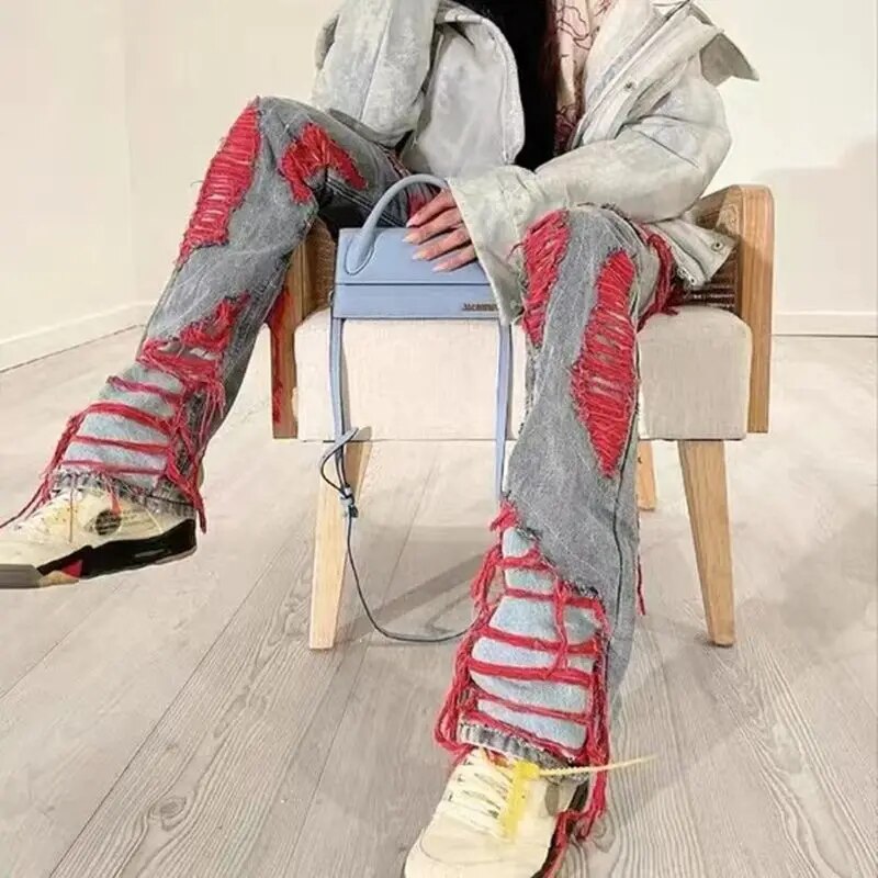 Ropa Grunge Y2K Streetwear Baggy Ripped Stacked Jeans Pants For Men Straight Women Old Loose Denim Trousers Vetements Homme voguable