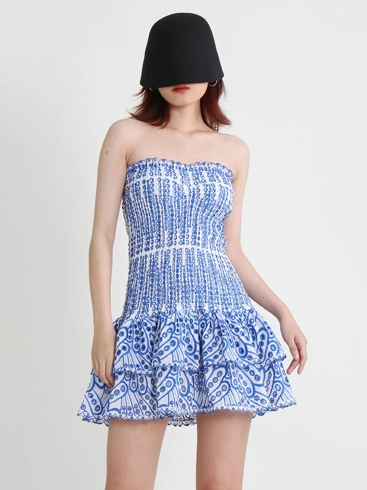 Cut Out Layered Hem Sexy Dress For Women Strapless Sleeveless Off Shoulder High Waist Mini Dresses Female Clothing voguable