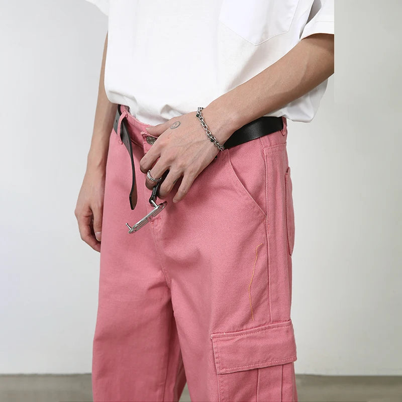 Voguable Pink Cargo Jeans Pants Men Oversize Wide Leg Denim Trousers Male Loose Casual Japanese Streetwear Hip Hop Pocket voguable