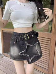 Voguable  2000s Sreetwear Clothes Summer Women Black Gothic Denim Skirts Harajuku Mini Jean Skirt Vintage Y2k Aesthetic Oversize Skirt voguable