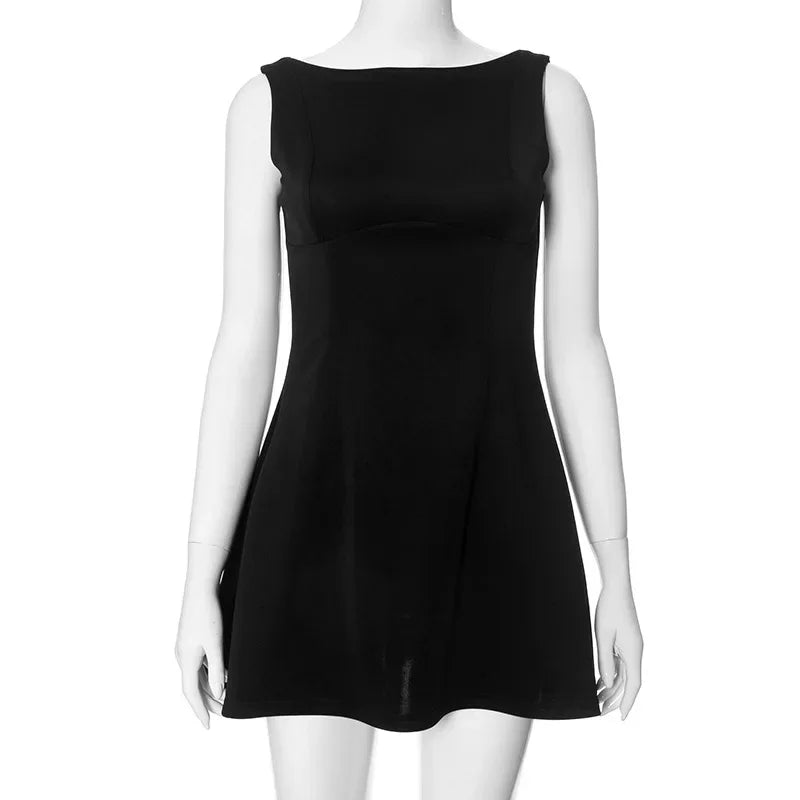 Voguable  Women's Graduation Dress Y2k Mini Tank Dress Solid Sleeveless Flowy Short Dress Open Back above Knee Summer Short Dress voguable