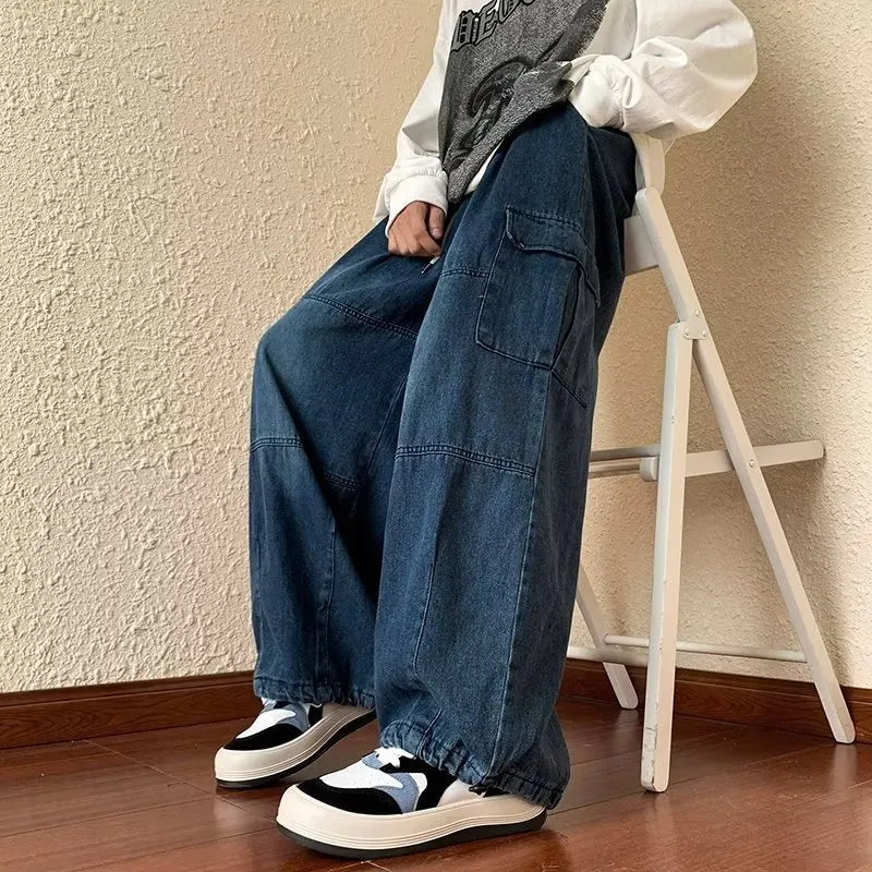 Y2k Style Casual Hip Hop Jeans for Men Wide Leg Loose Straisht Cargo Trousers Harajuku Streetwear Fashion Pants New for Male voguable