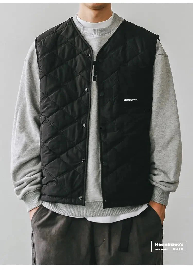 Cotton-layered Fashionable Vest Men with Autumn Winter Simple Casual Light Heated Inner Vest Cardigan Work Vest Top Aesthetic voguable