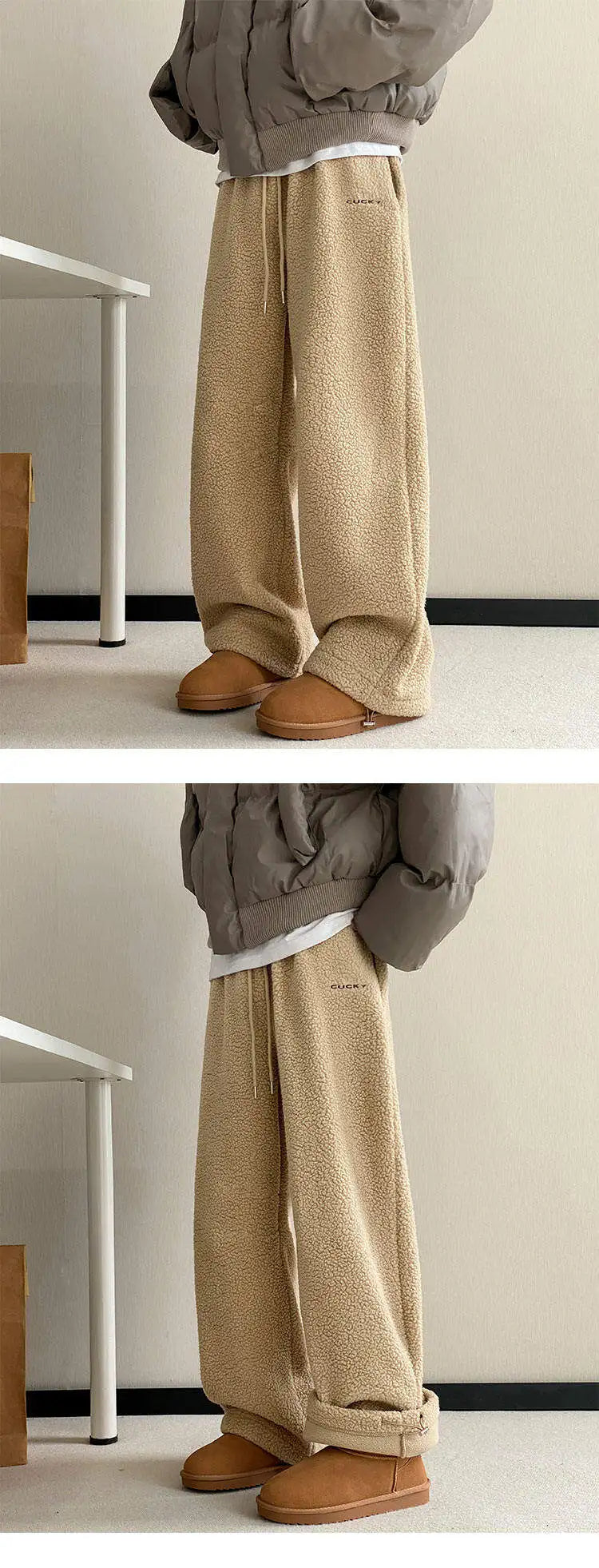 Winter Thick Casual Pants Men Warm Straight Velvet Pants Men Streetwear Loose Wide Leg Pants Mens Thicken Lamb Wool Trousers voguable