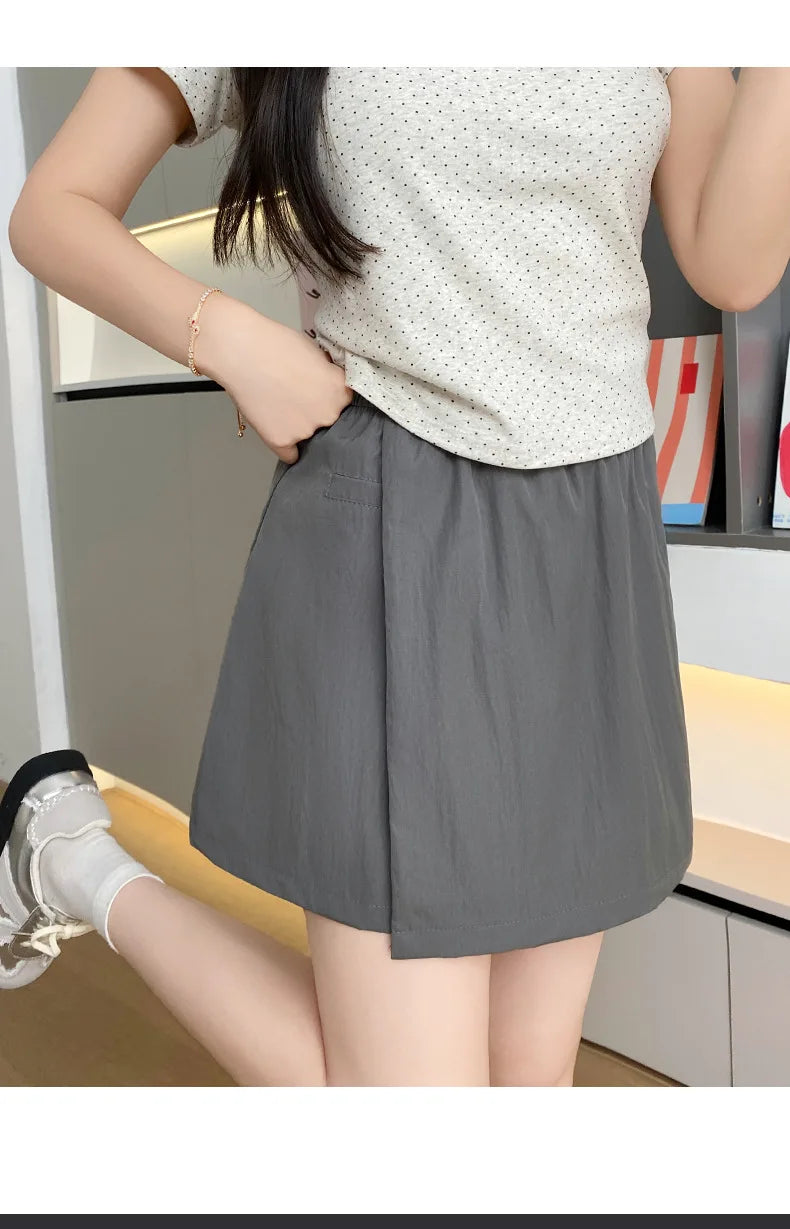 Comfortable Shorts Skirts Casual Sporty Refreshing Fabric Solid Elastic Waist Loose Shorts for Female Beach Vacation Lady Skirts voguable