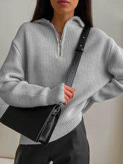 Women's Turtleneck Zippers Fashion Women Sweaters Solid Loose Pullover Long Sleeve Casual Knitted Sweater Woman Winter