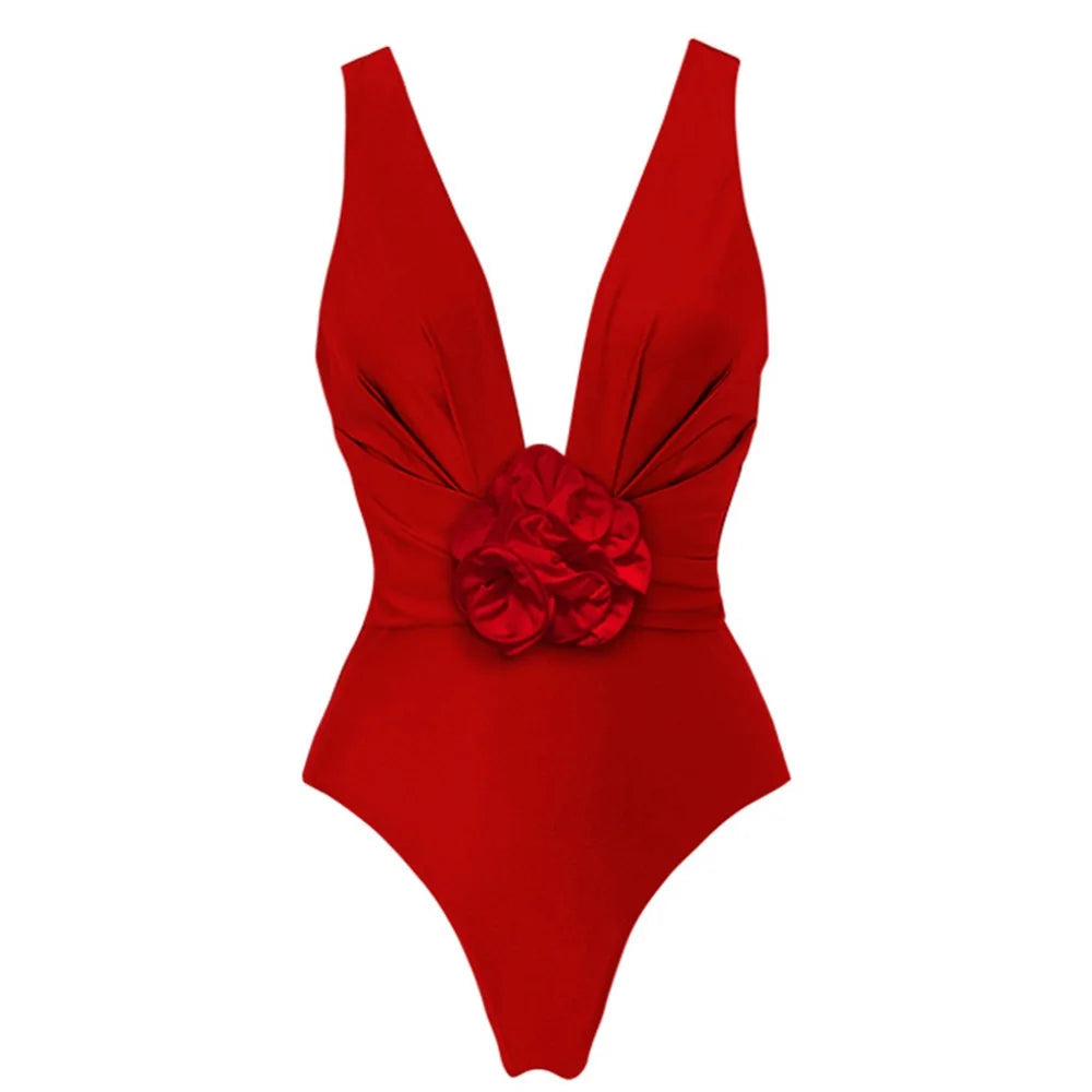 Red Flower One Piece Swimwear With Cover Up Trend Swimsuit 2025 Sexy Biquini Luxury Woman Swimsuit Beach Outing Bodysuit Bathsui voguable