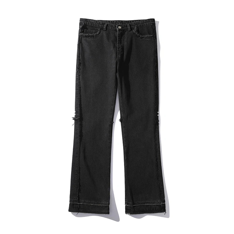 Harajuku Ripped Washed Streetwear Mens and Womens Jeans Pants Straight Distressed Hip Hop Casual Flare Denim Trousers