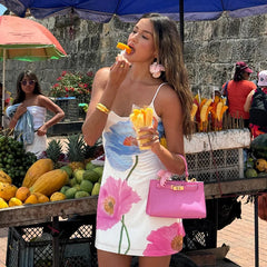 Sexy Mini Dress Women Summer New White Fashion O-Neck Streetwear Print Sleeveless Dress Strap Backless Casual Slim Elegant Dress voguable